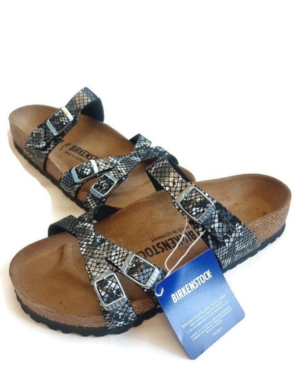 Birkenstock Franca Womens 7 EU 38 Python Birko-Flor Sandals Black Regular Fit - Picture 5 of 9